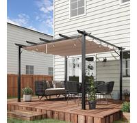 Pergola Gazebo 3x3m Brown Polyester Canopy Aluminium Frame Adjustable Shade Roof
