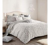 Peri Home 100% Cotton 3-Piece Comforter and Sham Set Bedding for Bedroom (Grey Chenille Rose, King)