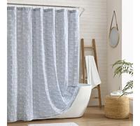 Peri Home 100% Cotton Fabric Shower Curtain for Bathroom, 72 x 72 inches, Blue Ikat Eyelet