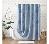 Peri Home 100% Cotton Fabric Shower Curtain for Bathroom, 72 x 72 inches, Blue Retro Scroll