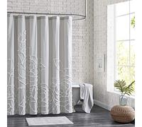Peri Home 100% Cotton Fabric Shower Curtain for Bathroom, 72 x 72 inches, Grey Chenille Rose