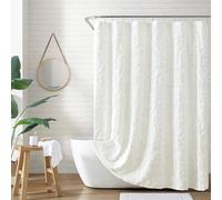 Peri Home 100% Cotton Fabric Shower Curtain for Bathroom, 72 x 72 inches, White Chenille Laurel