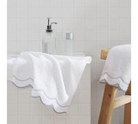 Peri Home 100% Cotton Hand Towel for Bathroom, Embroidered, Soft & Absorbent, 500 GSM, 1 Piece, 16" x 27", White with Blue Scallop