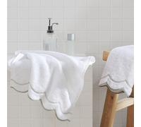 Peri Home 100% Cotton Hand Towel for Bathroom, Embroidered, Soft & Absorbent, 500 GSM, 1 Piece, 16" x 27", White with Sage Scallop