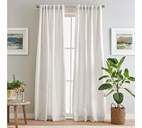 Peri Home 100% Linen Back Tab Lined Curtain, 84" Panel Pair, White