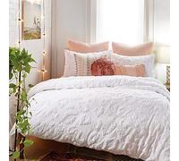 Peri Home Chenille Leopard 100% Cotton 3-Piece Duvet Cover & Sham Set, Full/Queen, White