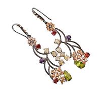 Peridot Garnet Citrine Amethyst Earrings 12x6mm Pear & 5mm Round Faceted Stones 925 Sterling Silver Dangle Earrings Colorful Long Drop Handmade Gift Jewelry for Her