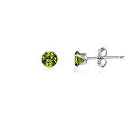 PERIDOT GREEN 3MM Classic Brilliant Round Cut Cubic Zirconia (CZ) Sterling Silver Birthstone Stud Earrings/Ear Studs for Women Ladies Girls - 925 Sterling Silver. 3-PERI