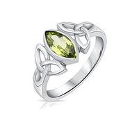 Peridot Jewellery - Sterling Silver Celtic Trinity Knot Ring - Peridot Stone - Size P