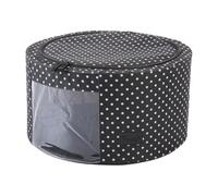 Periea 'Abby' Round Home Storage Boxes with Zip Lids, Front Window & Folding Steel Frame (Black with White Dots, Medium)