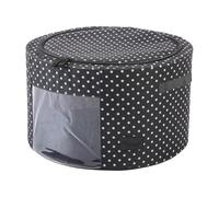 Periea 'Abby' Round Home Storage Boxes with Zip Lids, Front Window & Folding Steel Frame (Black with White Dots, Large)