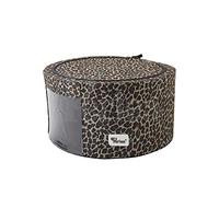 Periea 'Abby' Round Home Storage Boxes with Zip Lids, Front Window & Folding Steel Frame (Gold Leopard, Medium)