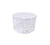Periea 'Abby' Round Home Storage Boxes with Zip Lids, Front Window & Folding Steel Frame (Grey Damask, Large)