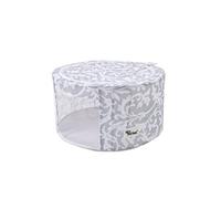 Periea 'Abby' Round Home Storage Boxes with Zip Lids, Front Window & Folding Steel Frame (Grey Damask, Medium)