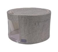 Periea 'Abby' Round Home Storage Boxes with Zip Lids, Front Window & Folding Steel Frame (Grey Hemp, Large)