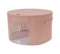Periea 'abby' Round Home Storage Boxes With Zip Lids, Front Window & Folding Steel Frame -Pink Linen - Large