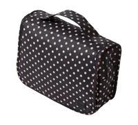 Periea 'Amelia' Travel Wash Bag, Travel Hanging Toiletry, Wash Bag, Bathroom Gym Toiletries for Men, Makeup Cosmetic Organiser for Women - Black with White Polka Dots
