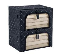 Periea Beau 2 Pack Storage Boxes 11L (30x23.5x16cm) - Collapsible Stackable Fabric Organisers Storage Bags with Steel Frame, Front Window & Top/Front Zip Access - (Black Diamond)
