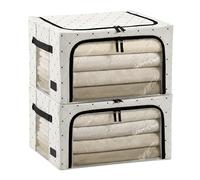 Periea Beau 2 Pack Storage Boxes 33L (40x33x25cm) - Collapsible Stackable Fabric Organisers Storage Bags with Steel Frame, Front Window & Top/Front Zip Access - (Black Dot)