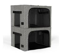 Periea Beau 2 Pack Storage Boxes 33L (40x33x25cm) - Collapsible Stackable Fabric Organisers Storage Bags with Steel Frame, Front Window & Top/Front Zip Access - (Herringbone)