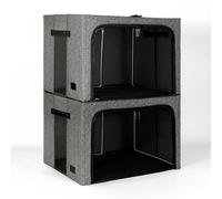 Periea Beau 2 Pack Storage Boxes 74L (53x40x35cm) - Collapsible Stackable Fabric Organisers Storage Bags with Steel Frame, Front Window & Top/Front Zip Access - (Herringbone)