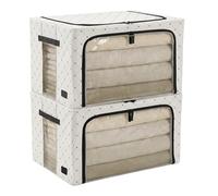 Periea Beau 2 Pack Storage Boxes 74L (53x40x35cm) - Collapsible Stackable Fabric Organisers Storage Bags with Steel Frame, Front Window & Top/Front Zip Access - (Black Dot)