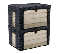 Periea Beau 2 Pack Storage Boxes 74L (53x40x35cm) - Collapsible Stackable Fabric Organisers Storage Bags with Steel Frame, Front Window & Top/Front Zip Access - (Black Diamond)