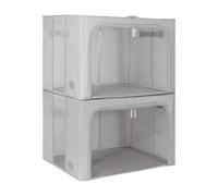 Periea Beau 2 Pack Storage Boxes 74L (53x40x35cm) - Collapsible Stackable Fabric Organisers Storage Bags with Steel Frame, Front Window & Top/Front Zip Access - (Grey)