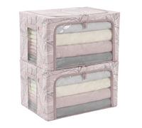 Periea Beau 2 Pack Storage Boxes 74L (53x40x35cm) - Collapsible Stackable Fabric Organisers Storage Bags with Steel Frame, Front Window & Top/Front Zip Access - (Blush Birds)