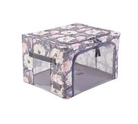 Periea Beau Folding Collapsible Stackable Fabric Home Storage Boxes With Steel Frames - Grey Floral - Small