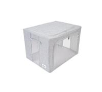 Periea Beau Folding Collapsible Stackable Fabric Home Storage Boxes With Steel Frames - Grey Linen - Large
