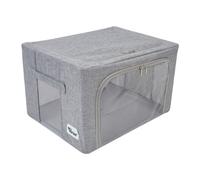 Periea Beau Folding Collapsible Stackable Fabric Home Storage Boxes With Steel Frames - Grey Linen - Small
