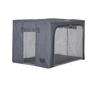 Periea ‘Beau’ Folding Collapsible Stackable Fabric Home Storage Boxes with Steel Frames (Navy Denim Effect, Large)