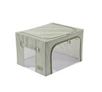 Periea Beau Folding Collapsible Stackable Fabric Home Storage Boxes With Steel Frames - Sage Linen - Small