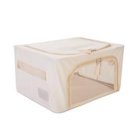 Periea ‘Beau’ Folding Collapsible Stackable Fabric Home Storage Boxes with Steel Frames (Tan, Compact)