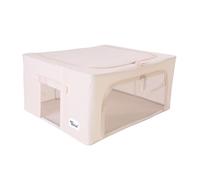 Periea ‘Beau’ Folding Collapsible Stackable Fabric Home Storage Boxes with Steel Frames (Tan, Medium)