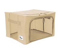 Periea ‘Beau’ Folding Collapsible Stackable Fabric Home Storage Boxes with Steel Frames (Tan, Small)