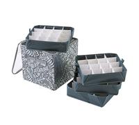 Periea 'Carol' Christmas Bauble Storage Box with 64 Slots: Collapsible with Metal Frames, Dividers, and Zippered Closure - Ideal for Delicate Xmas Ornament Decorations & Baubles - Navy Fern