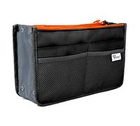 Periea Chelsy Handbag Organiser Insert (Black with Neon Orange Zip, Medium)