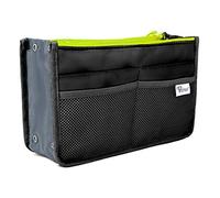 Periea Chelsy Handbag Organiser Insert (Black with Neon Yellow Zip, Small)