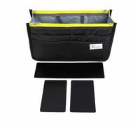 Periea 'Chelsy' Premium Handbag Organiser Insert: Structured Travel Pouch for Tote Bag, Purse Insert for Efficient Bag Organisation - Small, Black with Neon Yellow Zip