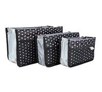 Periea 'Chelsy' Set of 3 Handbag Organiser Inserts - Women's Travel Cosmetic Bags with Zipper Closure - Expandable Liner Pouches (Small, Medium and Large) - Black With White Dots