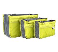 Periea 'Chelsy' Set of 3 Handbag Organiser Inserts - Women's Travel Cosmetic Bags with Zipper Closure - Expandable Liner Pouches (Small, Medium and Large) - Apple Green
