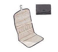 Periea ‘Cleo’ Travel Jewellery Organiser Roll Foldable Jewelry Case for Journey - Rings, Necklaces, Bracelets, Earrings (Black with White Polka-dots, Large)