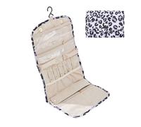 Periea ‘Cleo’ Travel Jewellery Organiser Roll Foldable Jewelry Case for Journey - Rings, Necklaces, Bracelets, Earrings (Silver Leopard, Large)