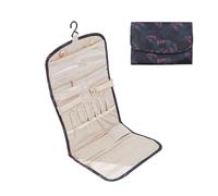 Periea ‘Cleo’ Travel Jewellery Organiser Roll Foldable Jewelry Case for Journey - Rings, Necklaces, Bracelets, Earrings (Green Pink Fern, Large)