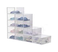 Periea ‘Dani’ Shoe Storage Boxes - Clear Thick Plastic, Stackable Shoe Box with Front & Rear Frames for Extra Rigidity - Thicker than Rival Boxes - 33 x 23 x 13.5cm (Pack of 12)