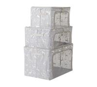 Periea 'Eve' Set of 3 Christmas decoration storage boxes in large, medium, small with 2 bauble trays for 72 bauble ornaments. Collapsible stackable Fabric storage Boxes with Steel frames