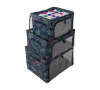 Periea 'Eve' Set of 3 Christmas decoration storage boxes in large, medium, small with 2 bauble trays for 72 bauble ornaments. Collapsible stackable Fabric storage Boxes with Steel frames