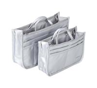 Periea Layla Set of 2 Handbag Organisers - Small & Medium Inserts, Premium PU Leather, Structured Bag Organiser with Handles (Silver)